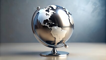 chrome metal Earth globe with shiny metallic finish, Earth, globe, planet,chrome, metal, shiny, metallic, texture