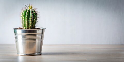 Cactus plant in a shiny chrome metal pot, , chrome, metal, cactus, plant, pot, succulent, desert, decorative