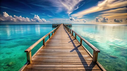 A wooden bridge crossing over the tranquil ocean , wood, bridge, ocean, water, peaceful, serene, structure, crossing
