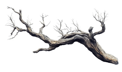 Old white dead tree branch isolated on transparent