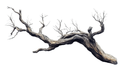 Old white dead tree branch isolated on transparent