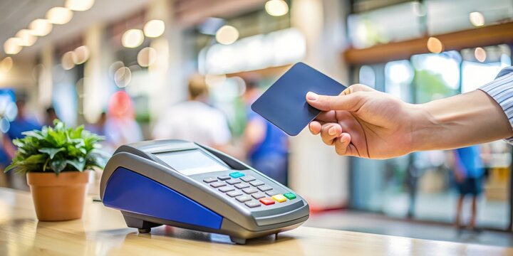 VISA card being used near a POS terminal , payment, credit card, retail, transaction, electronic, technology, finance