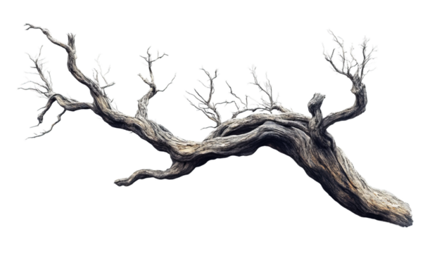Old white dead tree branch isolated on transparent