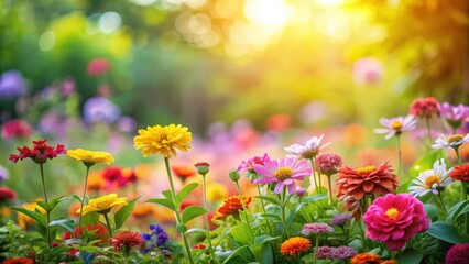 Obraz premium A soft and blurry background of colorful flowers in a garden , floral, vibrant, nature, spring, blurred, garden, soft