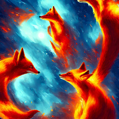 Portrait of a red fox. Three foxes illustration