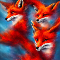 Portrait of a red fox. Three foxes illustration