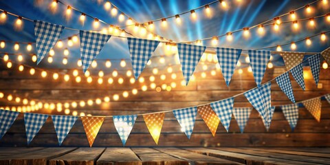 Fototapeta premium Festive scene with bunting and string lights at Oktoberfest festival , Oktoberfest, festival, celebration, party
