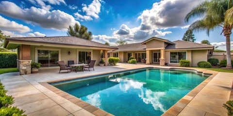 Fototapeta premium Spacious ranch-style home with a pool , luxury, estate, outdoor living, modern, architecture, design, swimming pool