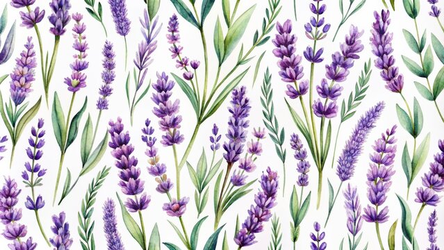 Watercolor lavender flowers pattern for background or wallpaper, lavender, flowers, watercolor, seamless, pattern, botanical