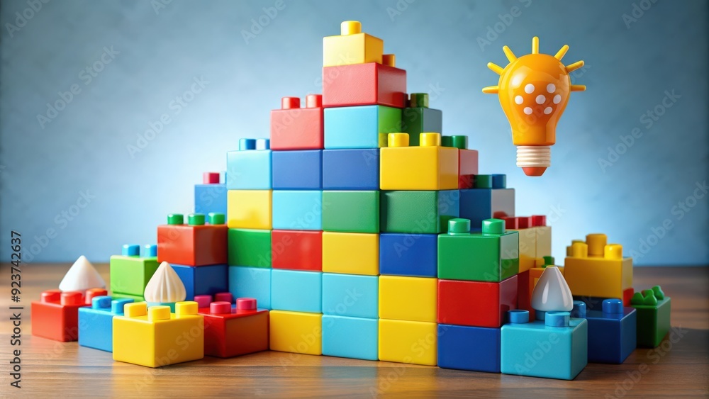 Poster a collection of colorful building blocks representing startup concept ideas, startup, concept, innov