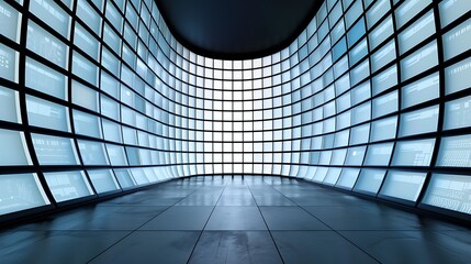Curved LED Wall:  A futuristic and minimalist design concept featuring a large curved LED wall in a sleek, modern space, perfect for showcasing technology, innovation, and digital art.  