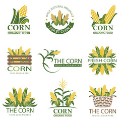 collection of corn cob emblem isolated on white background