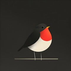Fototapeta premium Robin on a Branch: A minimalist illustration of a robin perched on a branch against a dark background. 