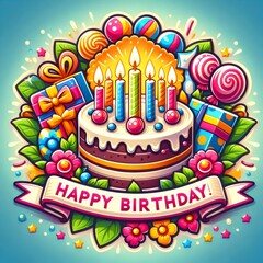 happy birthday icon with cake and candles