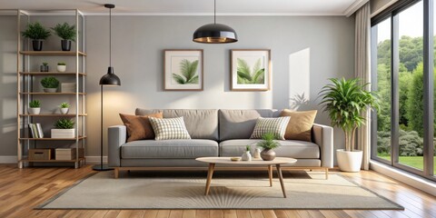 Modern living room with a comfortable sofa, modern, living room, sofa, comfortable, cozy, interior design
