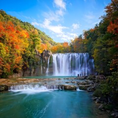 beautiful shot of a waterfall coming down from mountains