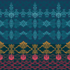 Classic seamless damask border. Vector Illustration horizontal Pattern for Elegant Textile design