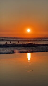 Vivid sunset on the beach atlantic ocean, Portugal, Costa da Caparica