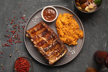 Portion of german patronentasche josper rack of pork ribs