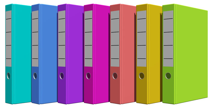 eine Reihe bunter Aktenordner