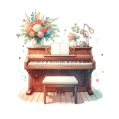 piano and flowers