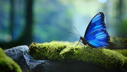 Obraz premium Serenity in Blue: A Butterfly’s Rest in the Forest