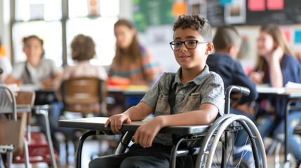 Obraz premium Person in wheelchair, Embracing Inclusivity in a Multifaceted Classroom Setting