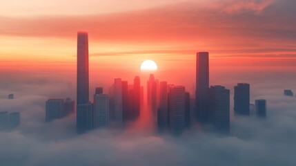 A panoramic night view of a bustling city skyline with towering skyscrapers .
