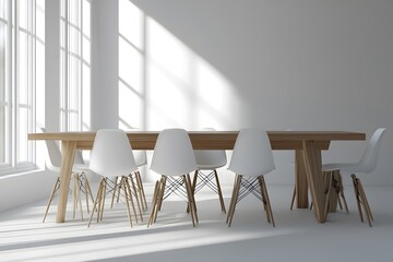 Modern Dining Room Interior Design with Wooden Table and White Chairs