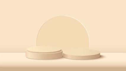 Beige podium to show product with circle background. Beige minimal scene for product display presentation. Vector illustration