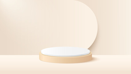 Beige podium to show product with circle background. Beige minimal scene for product display presentation. Vector illustration