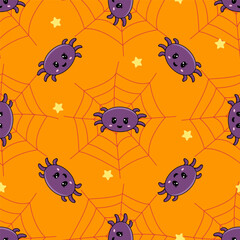 Halloween Seamless Patterns With Spider Webs And Spiders For Background, Digital Paper