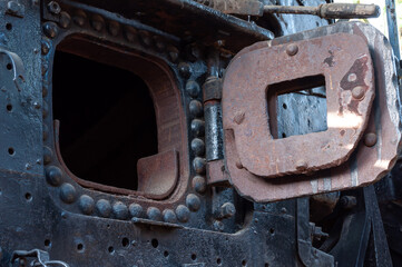 The firebox entrance of a steam locomotive displayed at an museum