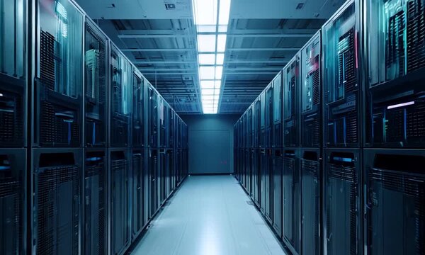 Towering Titans: Server Racks in a Futuristic Setting