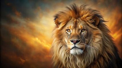 Naklejka premium of a fierce lion with a detailed mane , lion, wildlife, animal, predator, mane, king of the jungle, safari, feline, wild