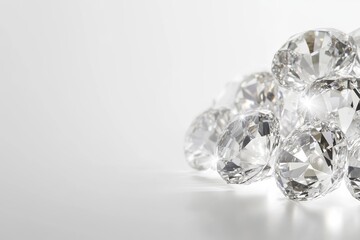 A cluster of sparkling diamonds rests against a clean white background, showcasing their brilliance and reflecting light beautifully