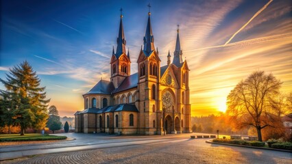 Fototapeta premium Church of St. Peter and Paul surrounded by morning light , religion, Christianity, architecture, worship, historic, landmark