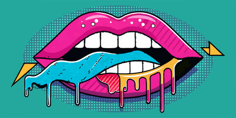 Halftone chrome lips set, vector y2k melt drip mouth, retro bitmap collage vintage print collection. Futuristic grain dot photocopy effect, glossy metal object, contemporary pop art. Halftone lips