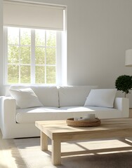 White Living Room With Sunlight Streaming In Through A Window