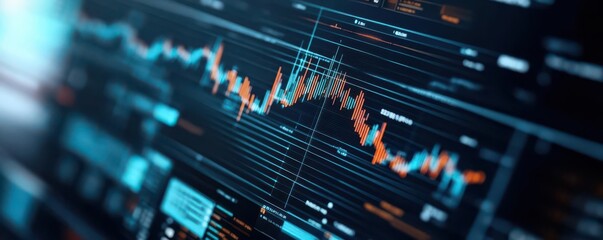 Close-up of a digital stock market graph displaying trends and data analysis for financial investment insights.
