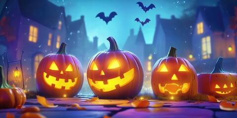 Obraz premium Spooky Halloween Pumpkins on a Porch