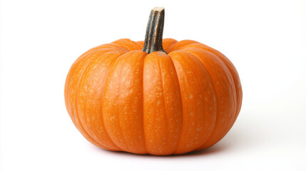 Obraz premium A vibrant orange pumpkin placed against a white background, perfect for autumn, Halloween, or Thanksgiving-themed designs and decorations. 