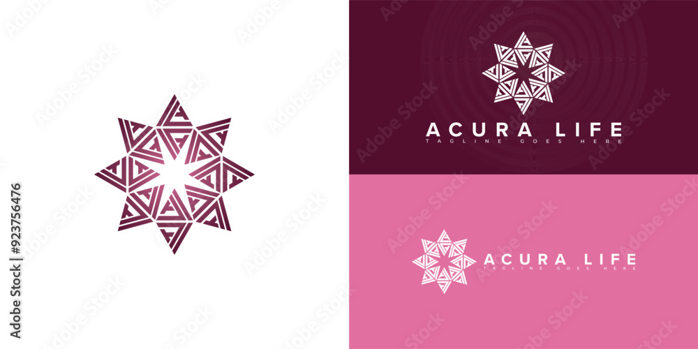 Aufkleber abstract spiral initial letter al or la in pink-red color isolated on multiple background colors. th