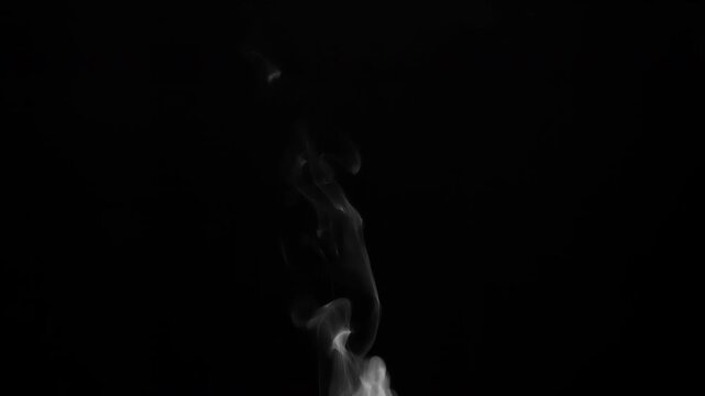 Cup of Hot Drink and a Light Steam. White steam rises light, graceful twists on a black background. The jet lifted out of the cup of hot water. Shooting at a rate of 240fps