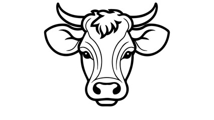cow head simple line icon illustration in vector o white background