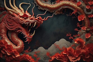 Obraz premium Dragon and Flowers Artwork