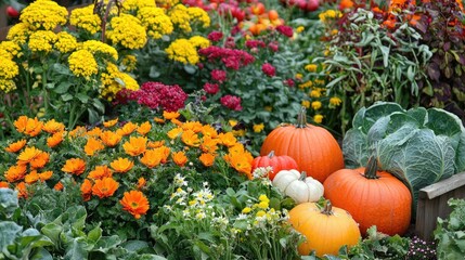 Autumn Splendor in the Garden - Blooming Fall Flowers and Seasonal Vegetables