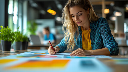 Vibrant business team working in a modern office, exchanging ideas and collaborating on innovative projects, their creativity driving success.