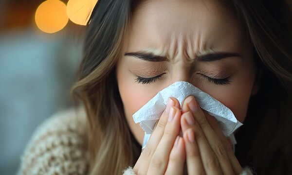 Woman has sneezing.