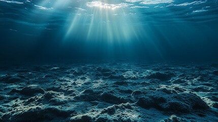 Fototapeta premium A tranquil underwater scene of the ocean floor with sunlight filtering down through the water